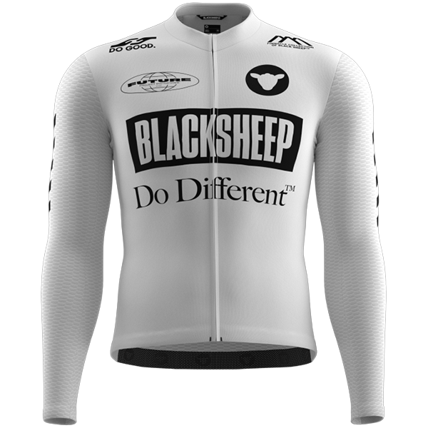 Black Sheep Cycling Aero Long Sleeve Jersey in Future Mono White Black Sheep Cycling Aero Long Sleeve Jersey in Future Mono White