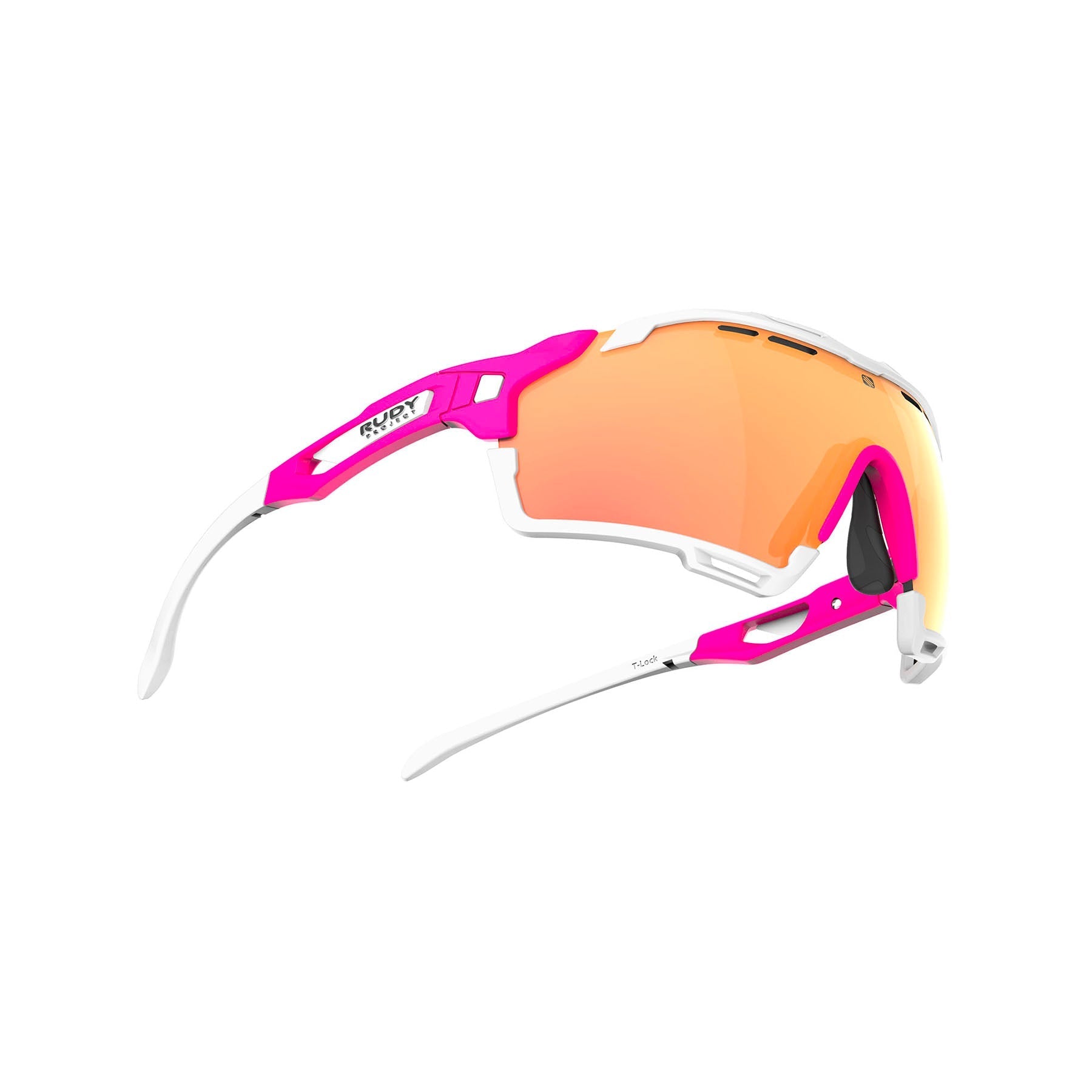 Rudy Project Cutline running and cycling sport and sport prescription sunglasses#color_cutline-pink-fluo-matte-frame-with-multilaser-orange-lenses-white-bumpers