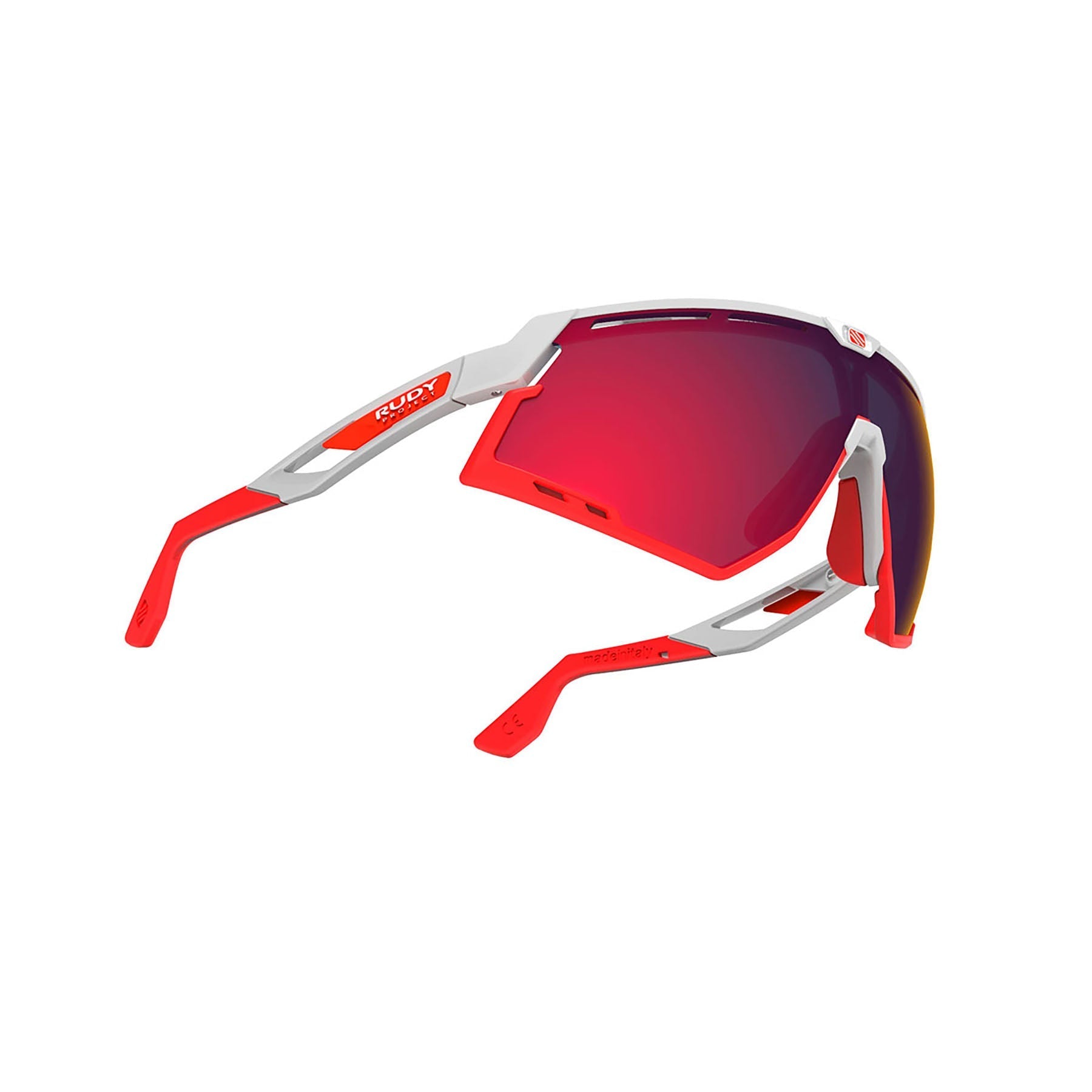 Rudy Project running and cycling sport sunglasses#color_defender-white-gloss-frame-and-multilaser-red-lenses-red-bumpers