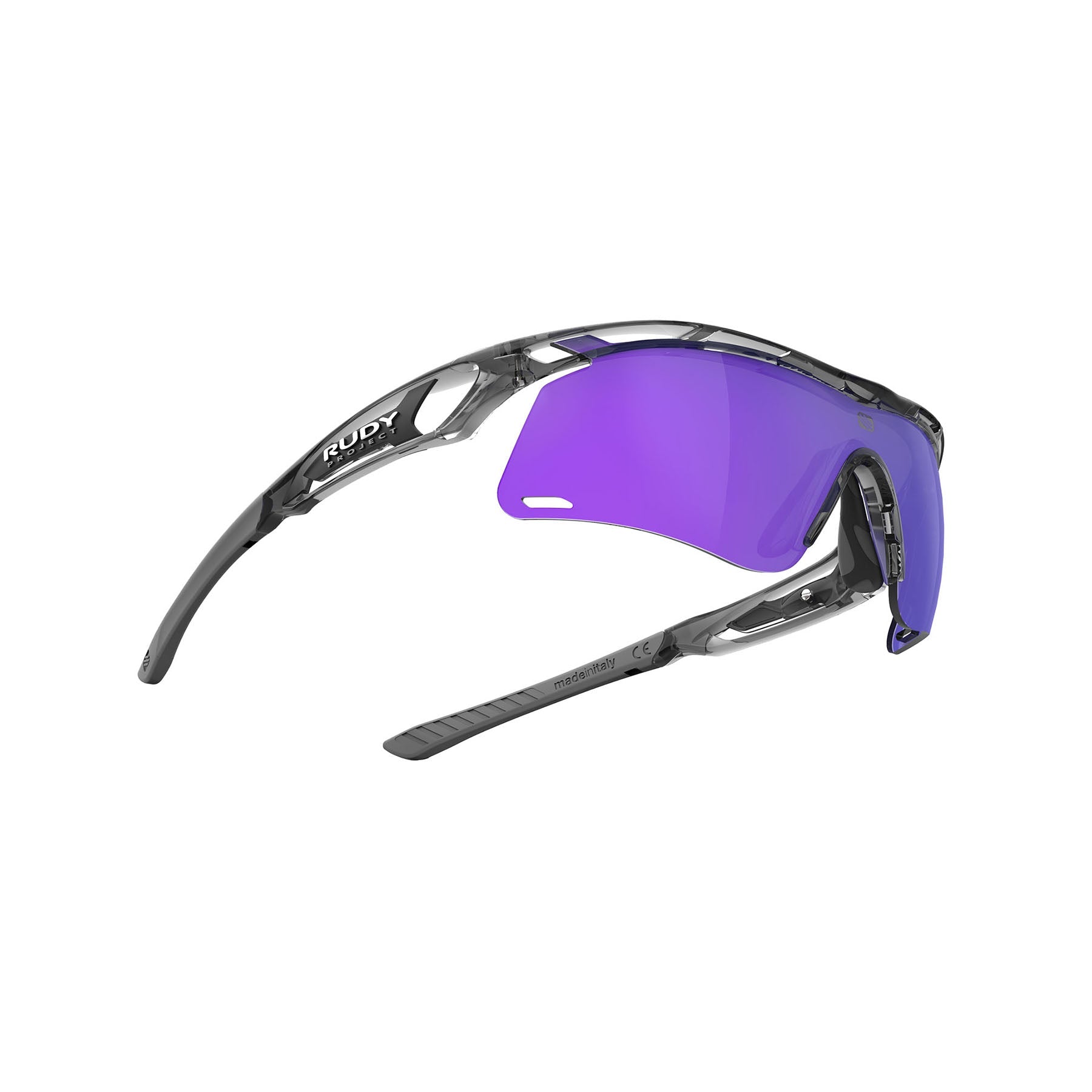 Rudy Project Tralyx running and cycling sport shield prescription sunglasses#color_tralyx-plus-slim-crystal-ash-with-multilaser-violet-lenses
