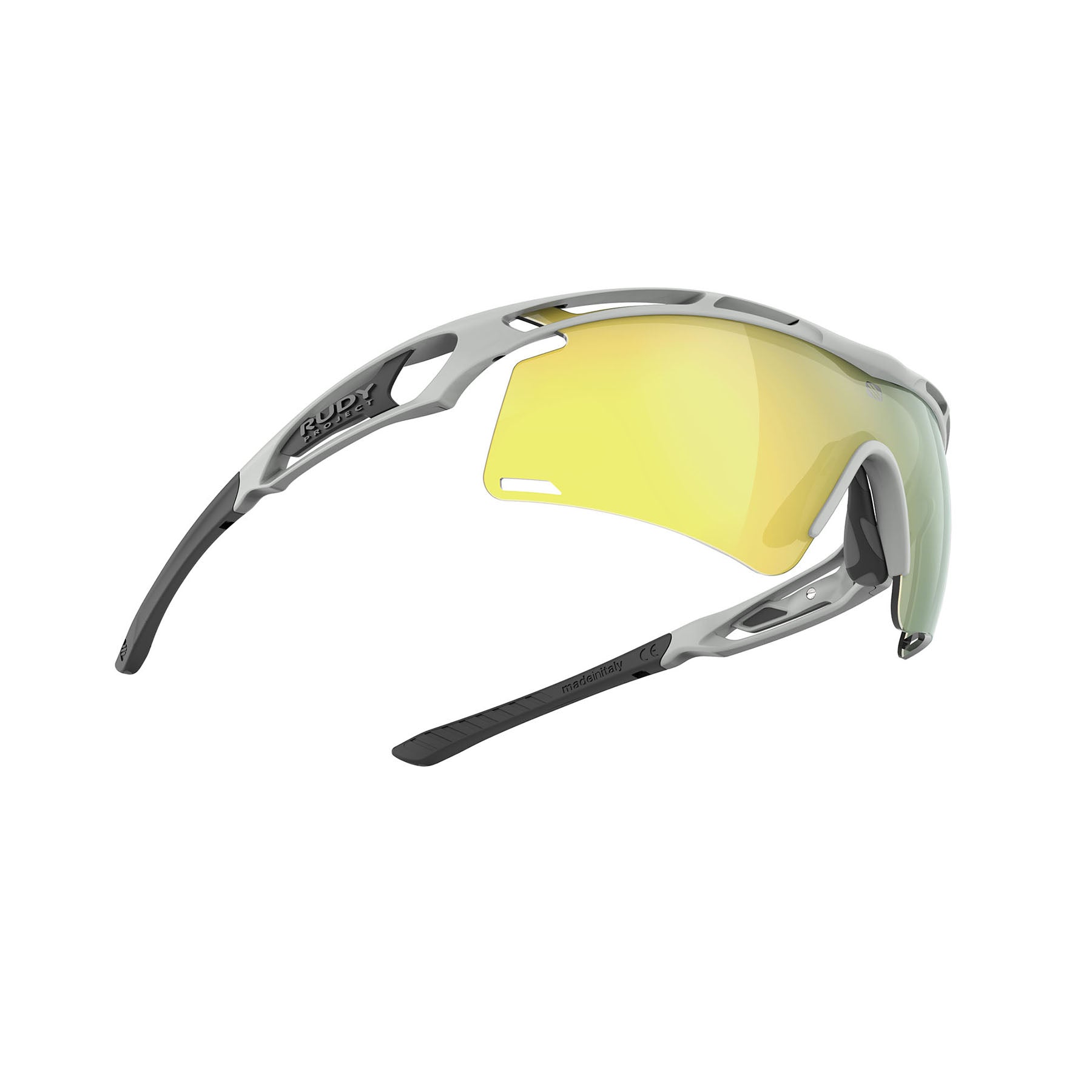 Rudy Project Tralyx running and cycling sport shield prescription sunglasses#color_tralyx-plus-light-grey-matte-with-multilaser-yellow-lenses