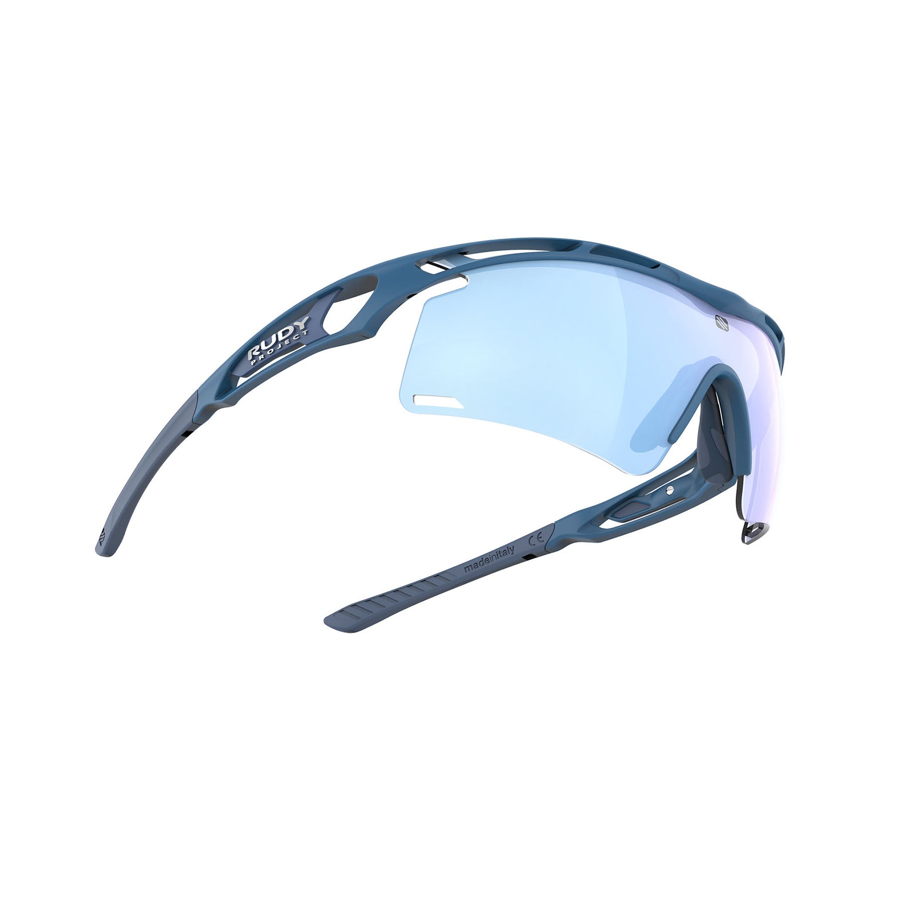 Rudy Project Tralyx running and cycling sport shield prescription sunglasses#color_tralyx-plus-pacific-blue-matte-frame-with-multilaser-ice-lenses