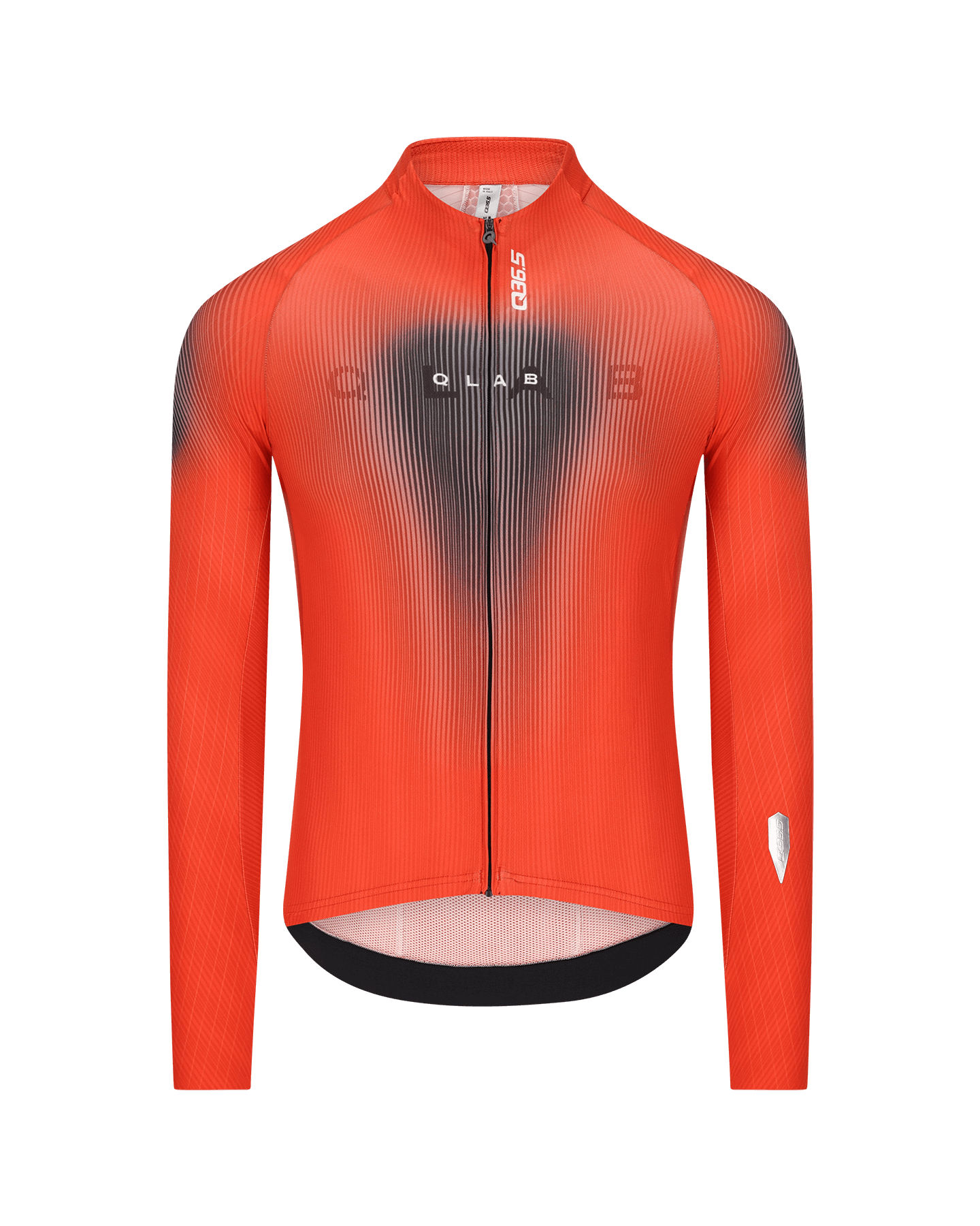 A long-sleeve cycling jersey in vibrant orange with a black gradient fade across the chest and shoulders, featuring a full-length front zipper and the brand name 'Clim' printed on the chest.