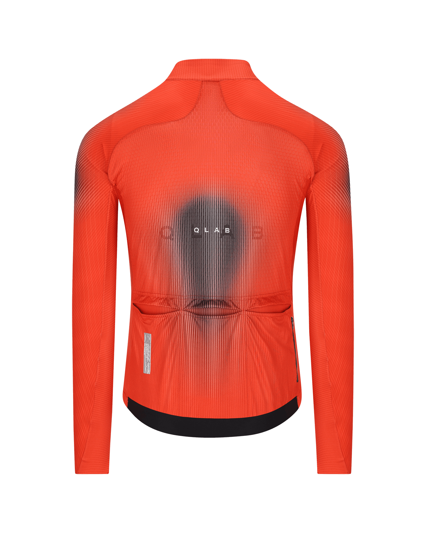 A long-sleeve cycling jersey shown from the back, featuring a vibrant orange-to-red gradient with a black gradient center and the word 'GLAD' printed across the upper back.