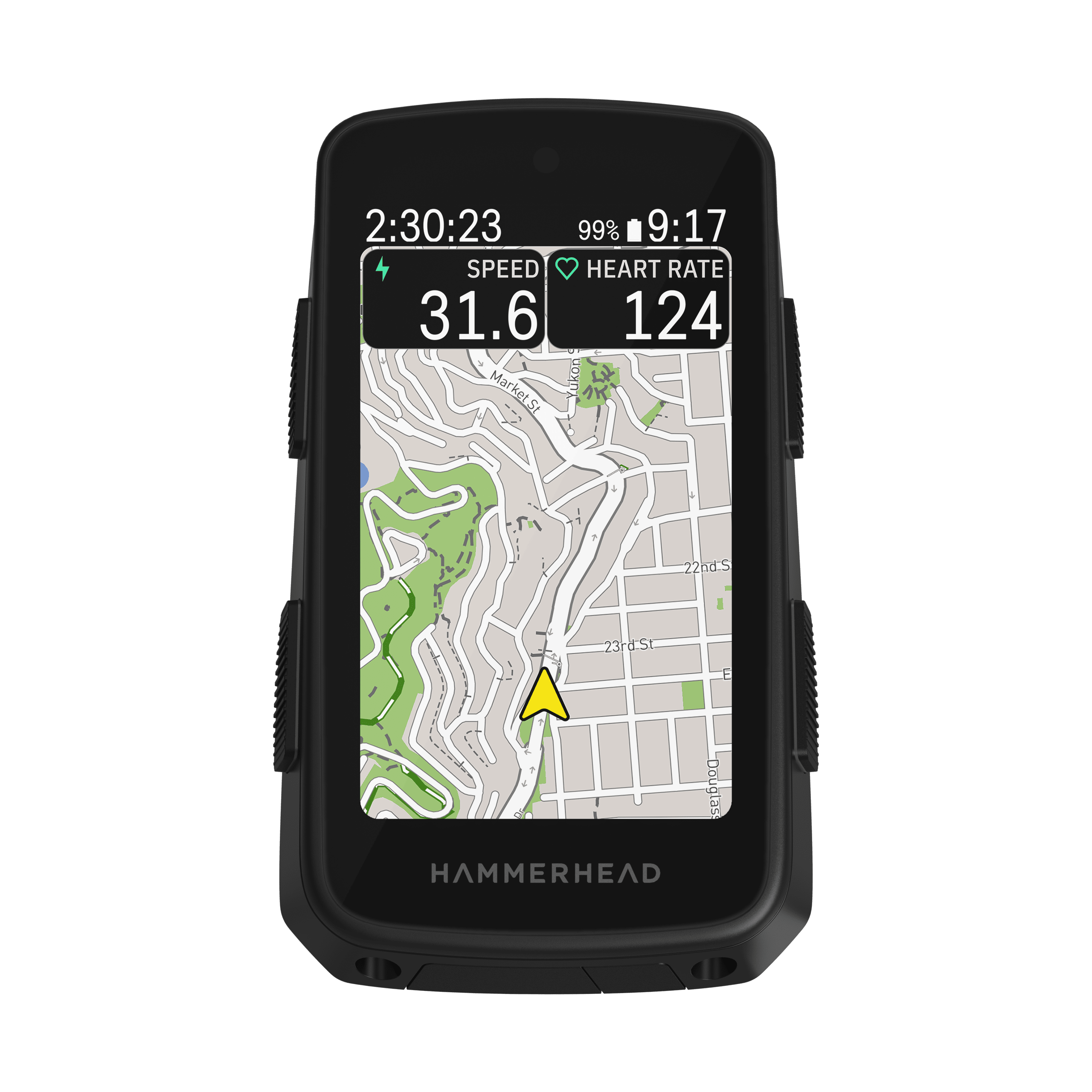 GPS device with map and statistics on a transparent background