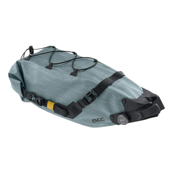 Gray saddle bag with black straps on a white background