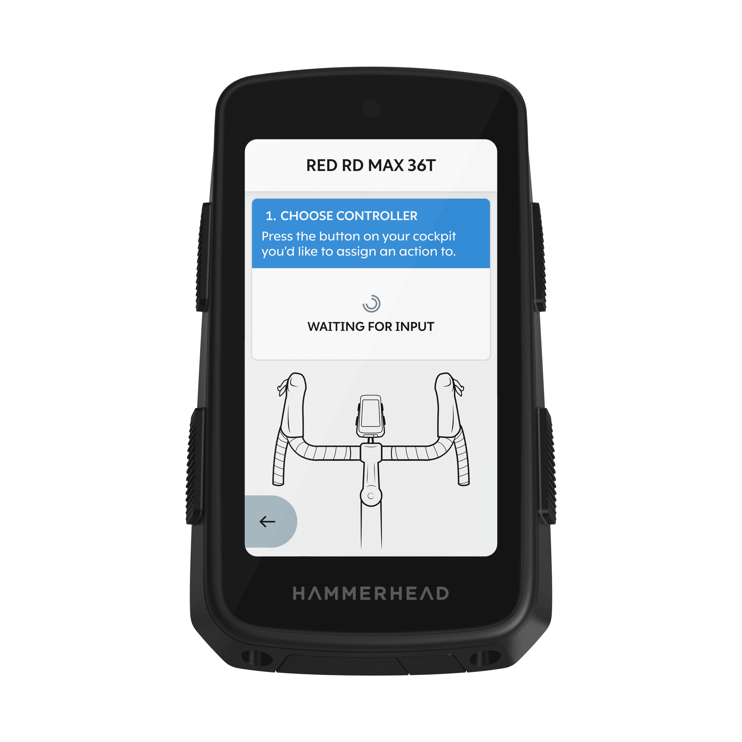 Hammerhead bike computer with screen displaying instructions on a green background