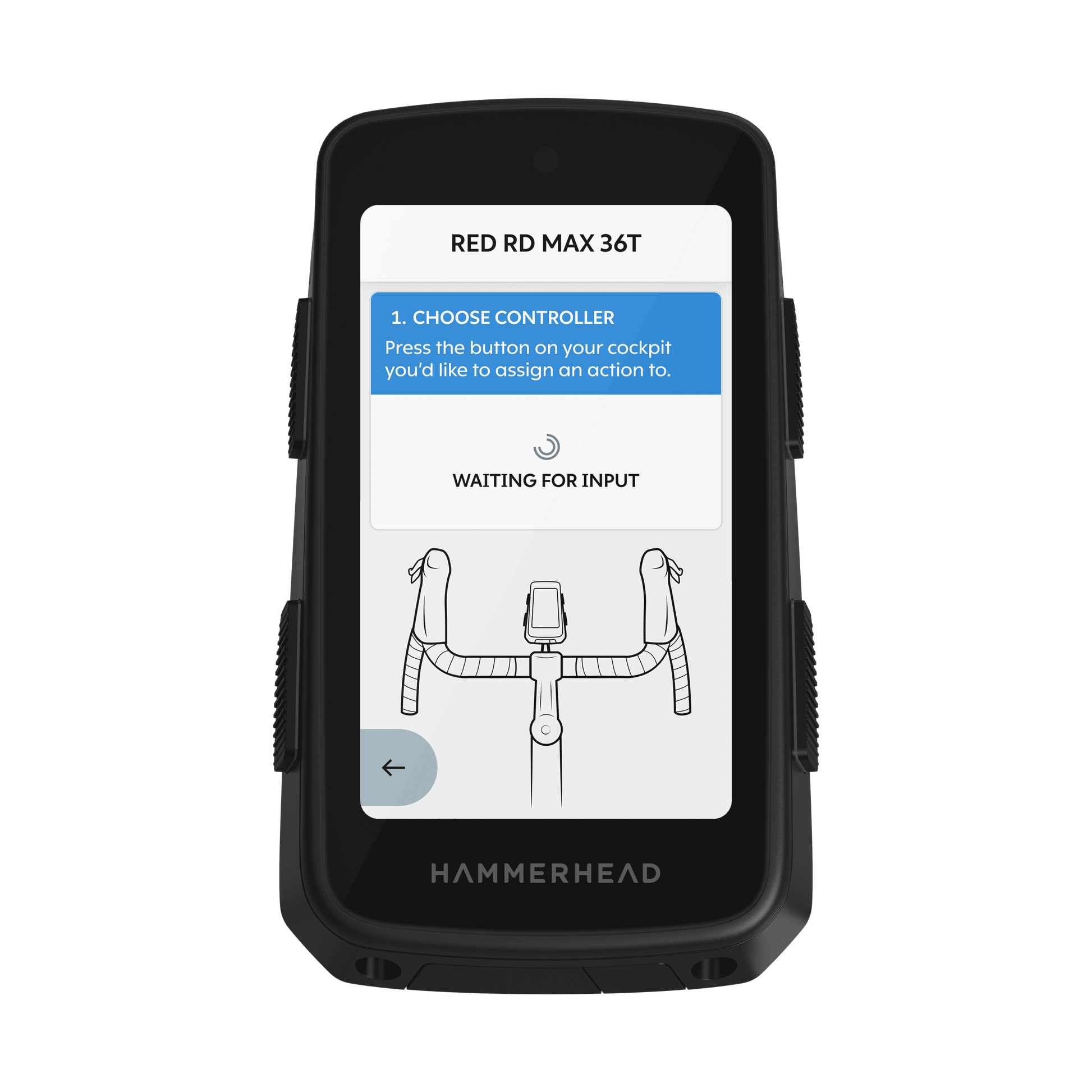 Hammerhead bike computer with screen displaying instructions on a green background