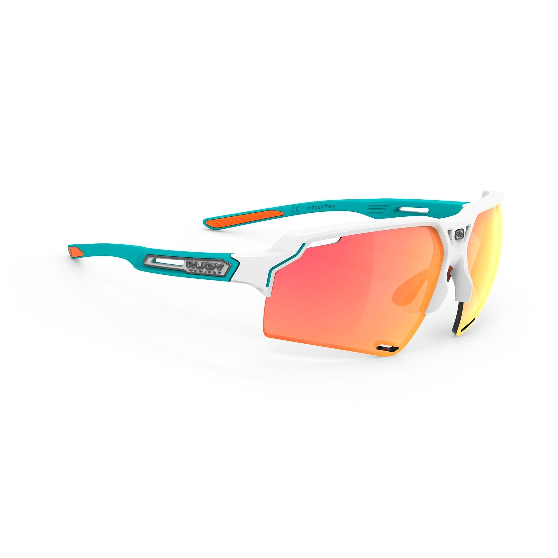 Rudy Project Deltabeat running and cycling sport and prescription sport sunglasses#color_deltabeat-white-emerald-matte-with-multilaser-orange-lenses