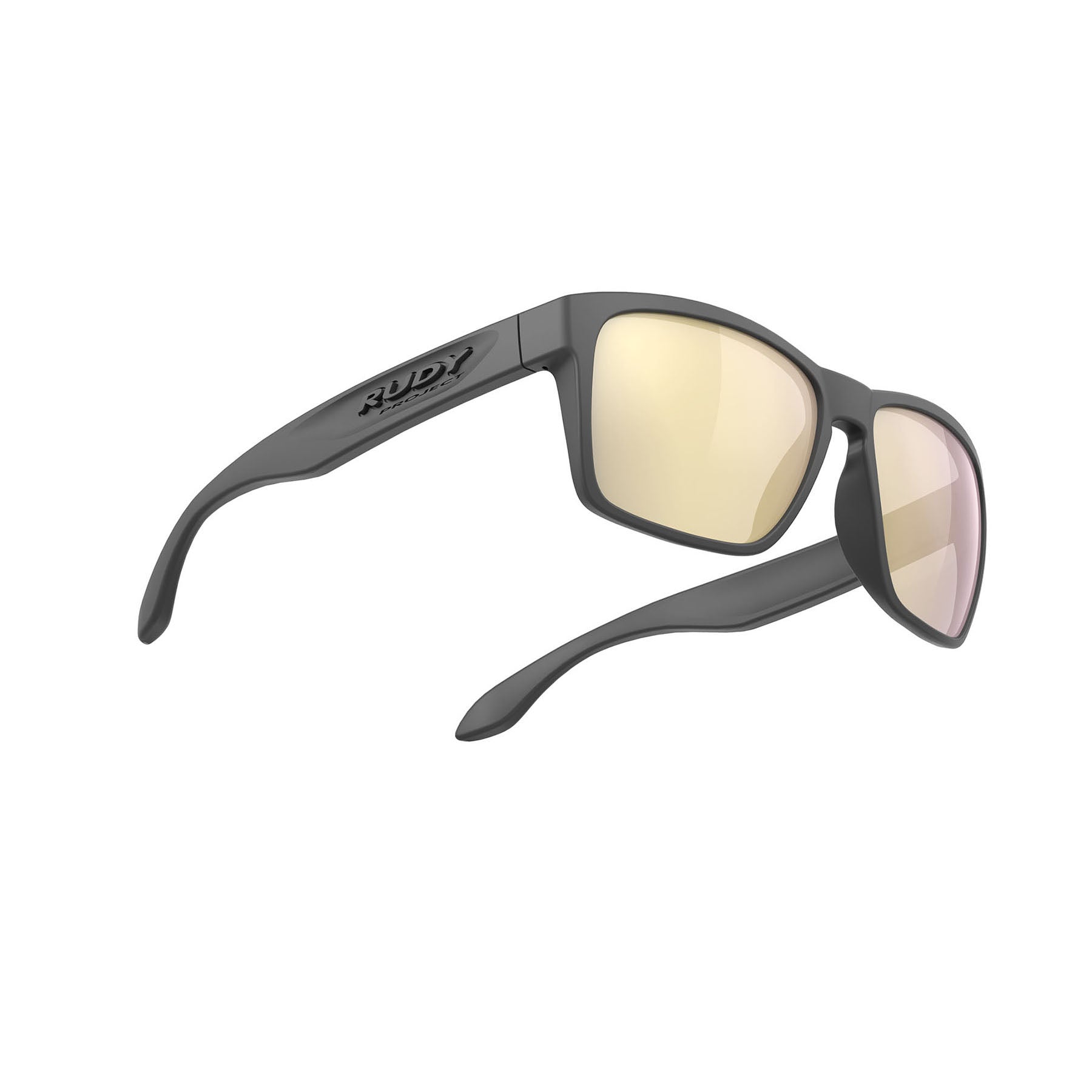Rudy Project Spinhawk lifestyle and beach and boating and fishing prescription sunglasses#color_spinhawk-charcoal-matte-frame-with-multilaser-gold-lenses
