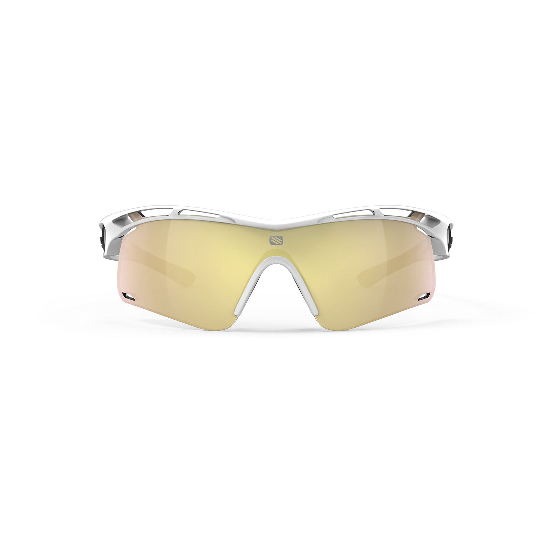 Rudy Project Tralyx running and cycling sport shield prescription sunglasses#color_tralyx-plus-slim-white-gloss-frame-with-multilaser-gold-lenses