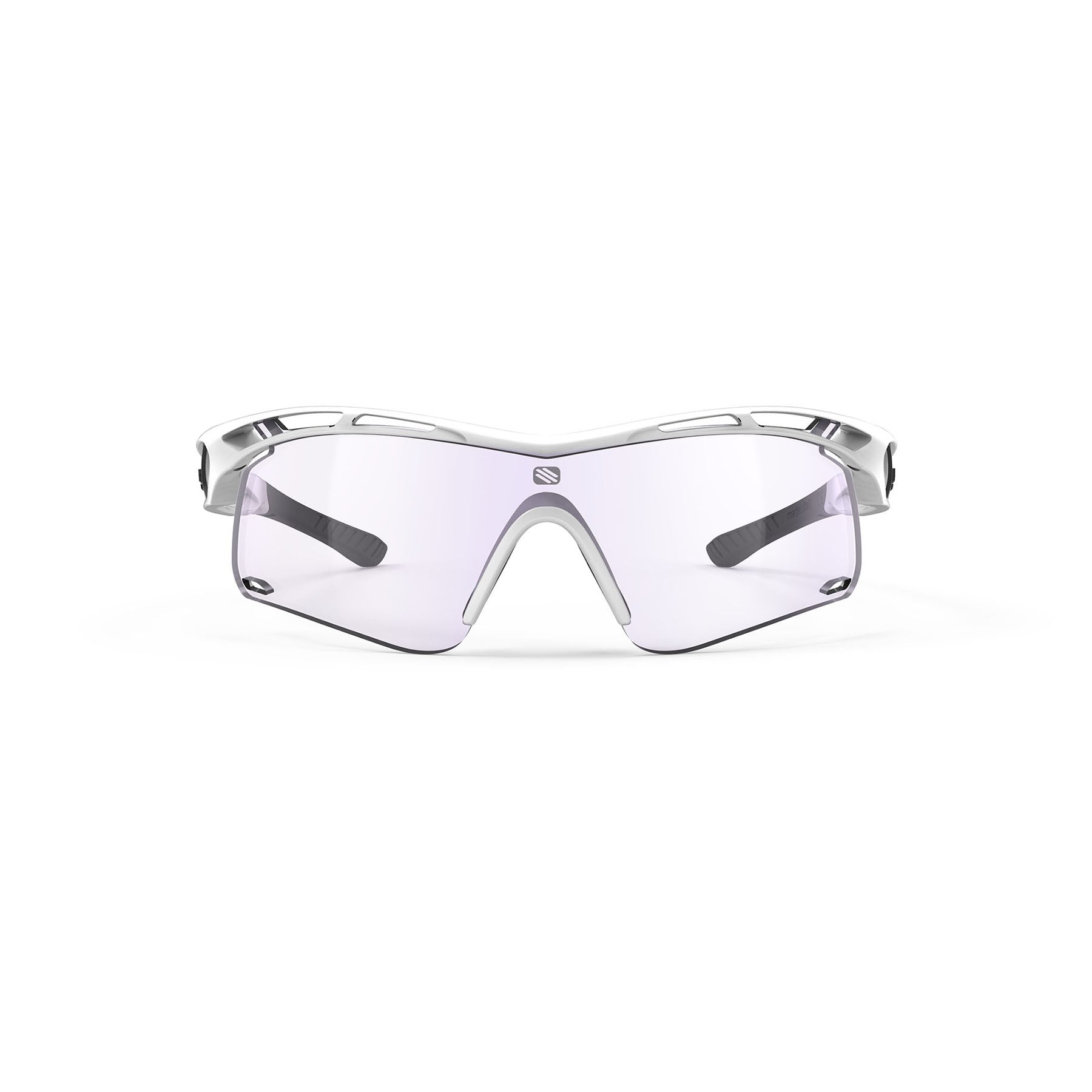 Rudy Project Tralyx running and cycling sport shield prescription sunglasses#color_tralyx-plus-slim-white-gloss-frame-with-impactx-photochromic-2-laser-purple-lenses
