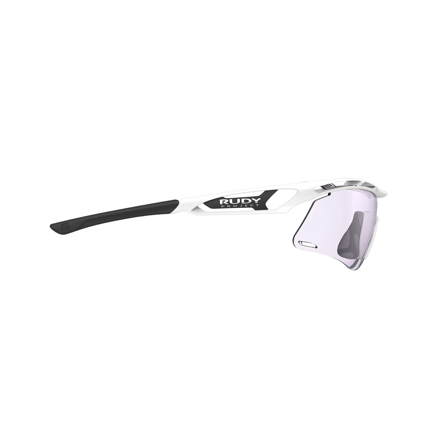 Rudy Project Tralyx running and cycling sport shield prescription sunglasses#color_tralyx-plus-slim-white-gloss-frame-with-impactx-photochromic-2-laser-purple-lenses